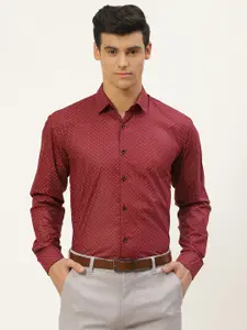 SOJANYA Men Maroon Classic Printed Cotton Formal Shirt