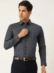 SOJANYA Men Navy Blue Classic Printed Formal Shirt