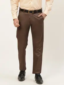 SOJANYA Men Brown Solid Formal Trousers