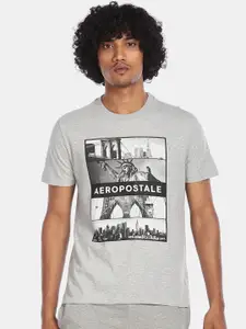 Aeropostale Men Light Grey Graphic Printed Round Neck T-shirt
