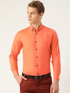 SOJANYA Men Orange Solid Pure Cotton Classic Formal Shirt