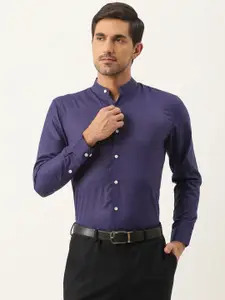SOJANYA Men Navy Blue Solid Semi Formal Shirt