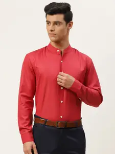 SOJANYA Men Red Solid Cotton Linen Formal Shirt