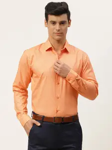SOJANYA Men Orange Solid Cotton Linen Formal Shirt
