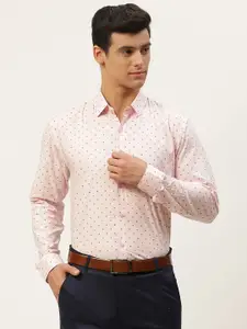 SOJANYA Men Pink Geometric Printed Pure Cotton Formal Shirt