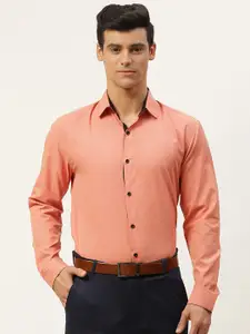 SOJANYA Men Rust Orange Pure Cotton Solid Classic Formal Shirt