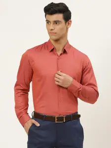 SOJANYA Men Rust Orange & Purple Classic Fit Formal Shirt