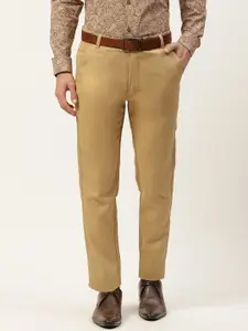 SOJANYA Men Khaki Self-Striped Smart Formal Trousers