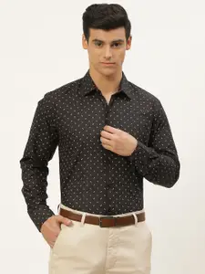 SOJANYA Men Black & White Classic Fit Printed Formal Shirt