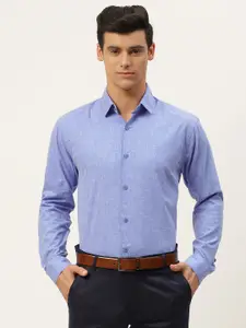 SOJANYA Men Blue Cotton Linen Solid Classic Formal Shirt