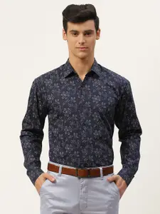 SOJANYA Men Navy Blue & Grey Classic Floral Printed Formal Shirt