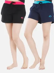 Nite Flite Women Pack Of 2 Black Solid Cotton Lounge Shorts