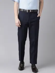 Park Avenue Men Navy Blue Solid Smart Formal Trousers