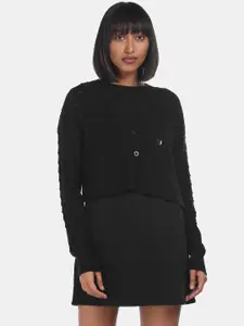 Aeropostale Women Black Knit Cardigan Sweater