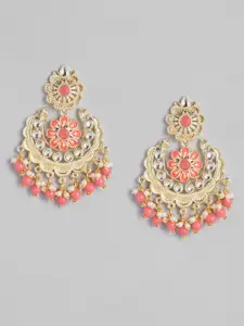 AccessHer Gold-Plated &Peach Handcrafted Enamelled and Kundan Studded Chandbalis