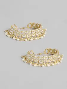 AccessHer Set of 2 Gold-Plated White Antique Handcrafted Kundan Studded & Pearl Anklets