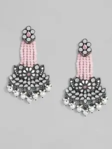 AccessHer Silver-Plated & Pink Mirror Classic Drop Earrings