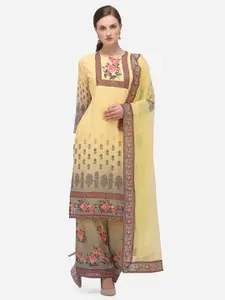 DIVASTRI Yellow Poly Georgette Unstitched Dress Material