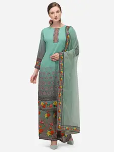DIVASTRI Sea Green & Red Poly Georgette Unstitched Dress Material