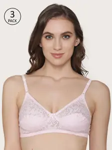Kalyani Pack Of 3 Pink Self Design Non-Wired Non Padded T-shirt Bras 412001