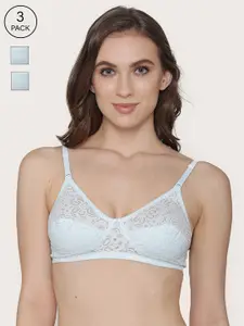 Kalyani Pack of 3 Blue Self Design Non-Wired Non Padded Everyday Bras 412019