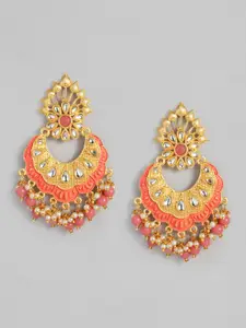 AccessHer Peach Gold-Plated Handcrafted Kundan Enamelled Chandbalis Earrings