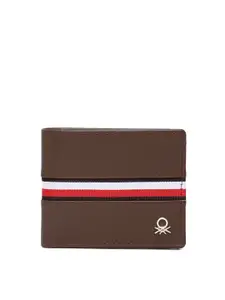 United Colors of Benetton Men Brown Striped Leather Two Fold Wallet