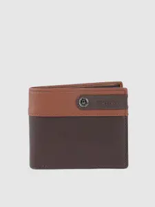 United Colors of Benetton Men Brown Colourblocked Leather Two Fold Wallet
