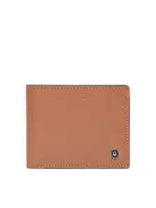 United Colors of Benetton Men Tan Solid Genuine Leather Two Fold Wallet