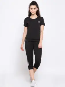 iki chic Women Black & White Solid T-shirt with Capris