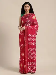 Geroo Jaipur Magenta Pink Bandhani Art Silk Ready to Wear Bandhani Saree