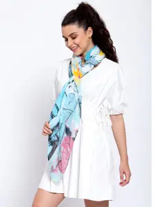 J Style Women Blue & Pink Printed Scarf