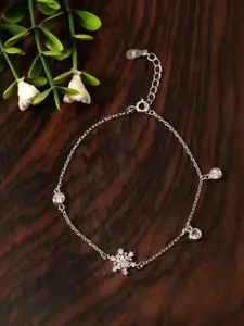 GIVA 925 Sterling Silver Rhodium-Plated Silver-Toned White Stone-Studded Anklet