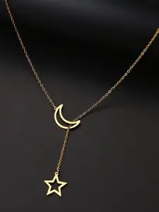 OOMPH Gold-Plated Handcrafted Star Moon Lariat Delicate Minimal Necklace