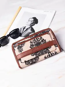 ZOUK Women Peach-Coloured & Green Printed Vegan Leather Zip Around Sustainable Wallet