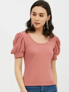 Harpa Pink Puff Sleeves Regular Top