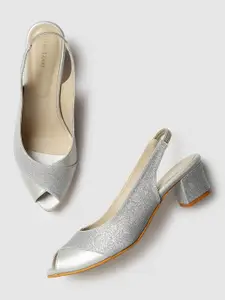 Marc Loire Women Silver-Toned Embellished Peep Toes Heels