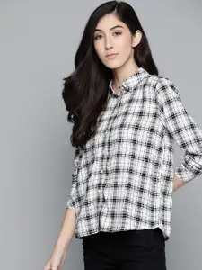 Harvard Women Black & White Tartan Checked Sustainable Casual Shirt