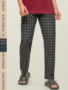 XYXX Men Pack Of 2 Multicoloured Checked Super Combed Cotton Antimicrobial Lounge Pants