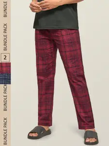 XYXX Men Maroon & Navy Blue Pack of 2 Checked Super Combed Cotton Lounge Pants