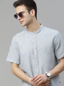 Levis Men Blue Linen Blend Regular Fit Self Design Casual Shirt
