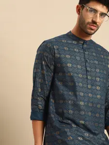 Anouk Men Navy Blue & Gold-Toned Printed Kurta