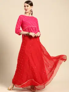 Anouk Red & Pink Embellished Ready to Wear Lehenga & Choli