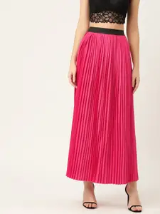 WISSTLER Women Pink Solid Accordion Pleated Flared Skirt