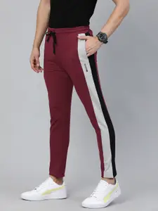 The Indian Garage Co Men Maroon Solid Slim-Fit Track Pant With Side Stripes