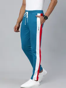 The Indian Garage Co Men Blue Solid Regular Fit Track Pants with Striped Detail