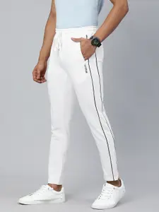 The Indian Garage Co Men White Solid Regular Fit Track Pants with Side Stripes