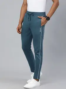The Indian Garage Co Men Teal Blue Solid Regular Fit Track Pants with Side Stripe