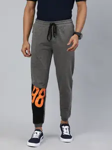 The Indian Garage Co Men Charcoal Grey Solid Regular Fit Joggers with Print Detail