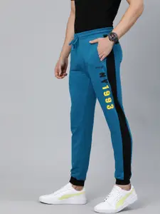 The Indian Garage Co Men Blue Solid Regular Fit Joggers with Print Detail
